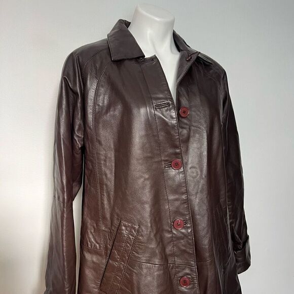 Excelled collection Y2K  chocolate brown leather trench coat - Picture 5 of 15